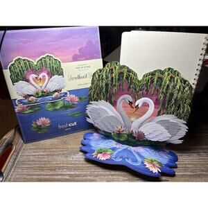 Freshcut Paper Sweetheart Swans Pop-Up Card 8.5 Inch Love w/ Envelope